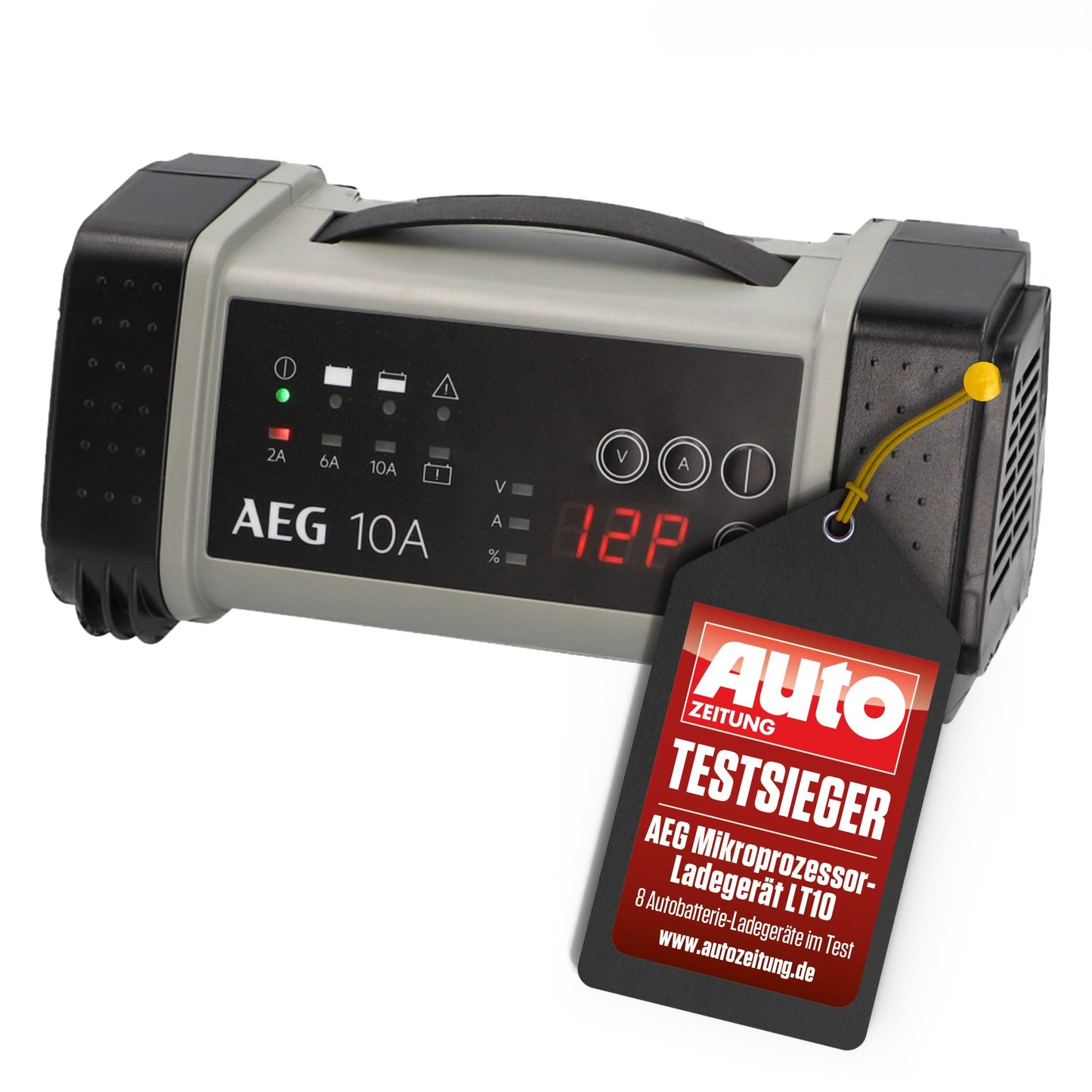 AEG mikroprocesora akumulatora lādētājs LT 10, 10A 12/24V auto akumulatoriem, 9 pakāpju, Power Supply, vieda uzlāde, automātiska temperatūras kompensācija, melns/pelēks