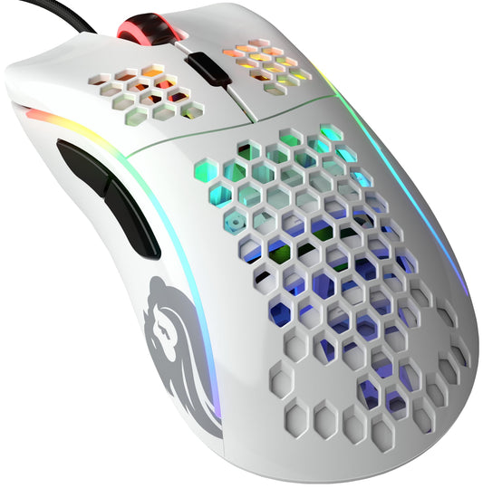 Glorious Gaming Model D - Īpaši viegls šūnu dizains, RGB apgaismojums, ergonomisks, Pixart 3360 sensors, 6 pogas, spīdīgi balta.