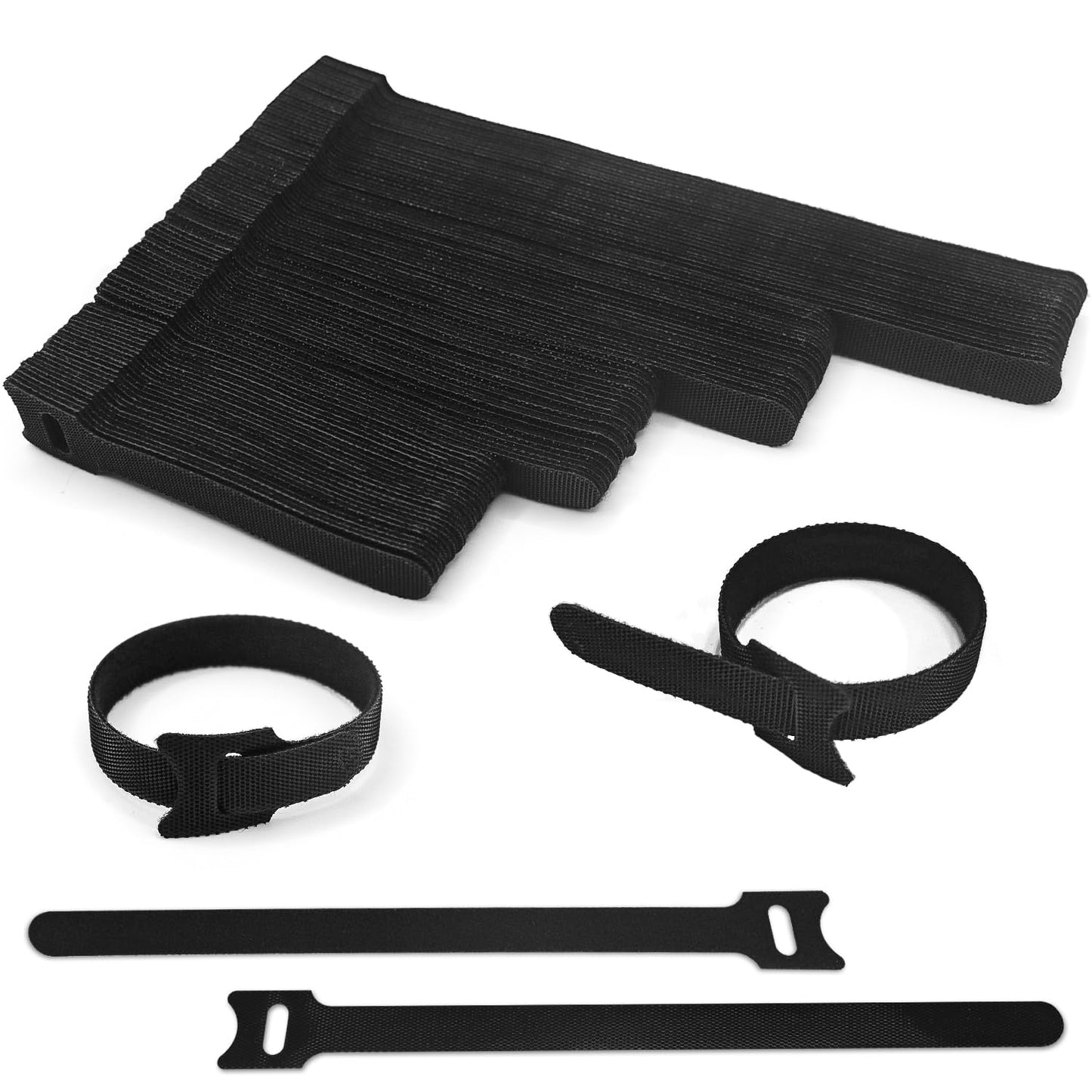 Velcro kabeļu saites 100 gab., atkārtoti lietojamas, 4 garumi 200mm/150mm/120mm/100mm, kabeļu organizēšanai mājām un birojam