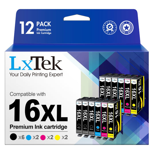 LxTek 16XL kasetnes - 6 melnas, 2 ciāna, 2 magenta, 2 dzeltenas, saderīgas ar Epson Workforce WF-2630 un citiem.