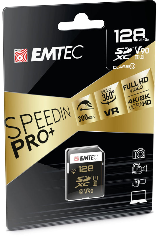 Emtec SpeedIN Pro 128 Go SDXC UHS-II Klase 10 - High-speed storage, Class 10, ideal for professional photography and video.