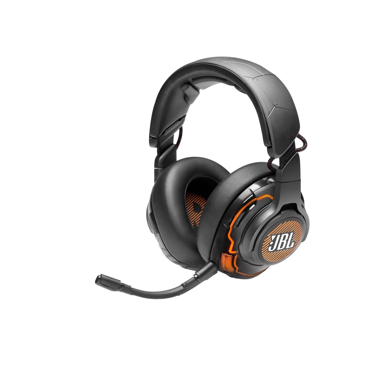 Vadu spēļu austiņas JBL Quantum ONE Over-Ear, 3,5 mm Klinke un USB, QuantumSphere 360-Technologie, saderīgas ar PC, Playstation un Xbox, Schwarz