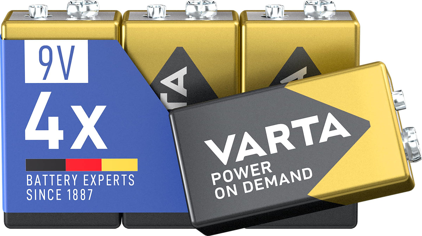 9V baterijas, VARTA, 4 gab., Power on Demand, sārma bloka baterija