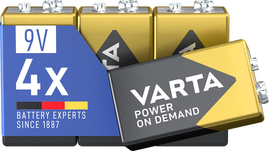 9V baterijas, VARTA, 4 gab., Power on Demand, sārma bloka baterija