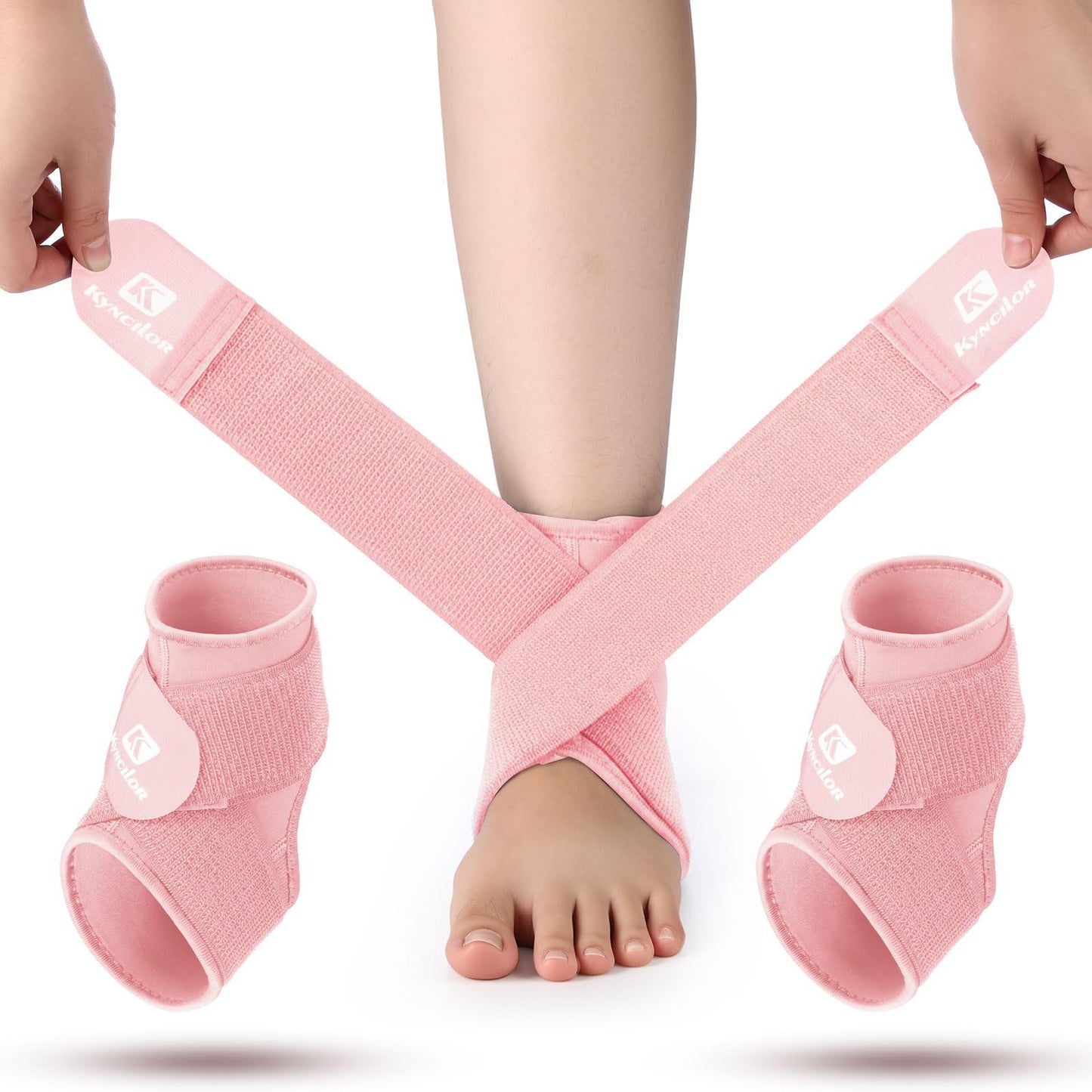 Lilbitty 2 gab. potītes bandāža bērniem, potītes atbalsts sportam un sastiepumiem, neoprēns, elpojoša kompresijas uzmava ar regulējamu aptinumu (rozā, S)