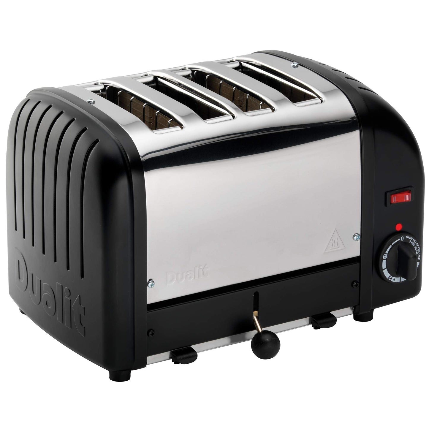 Dualit Classic 4-fach Vario 2.2kW tosteris, melns un nerūsējošais tērauds, roku darbs Apvienotajā Karalistē, maināmi Proheat elementi, 2 vai 4 sloti, maizes atkausēšana, mehāniskais taimeris, modelis 40344, E266