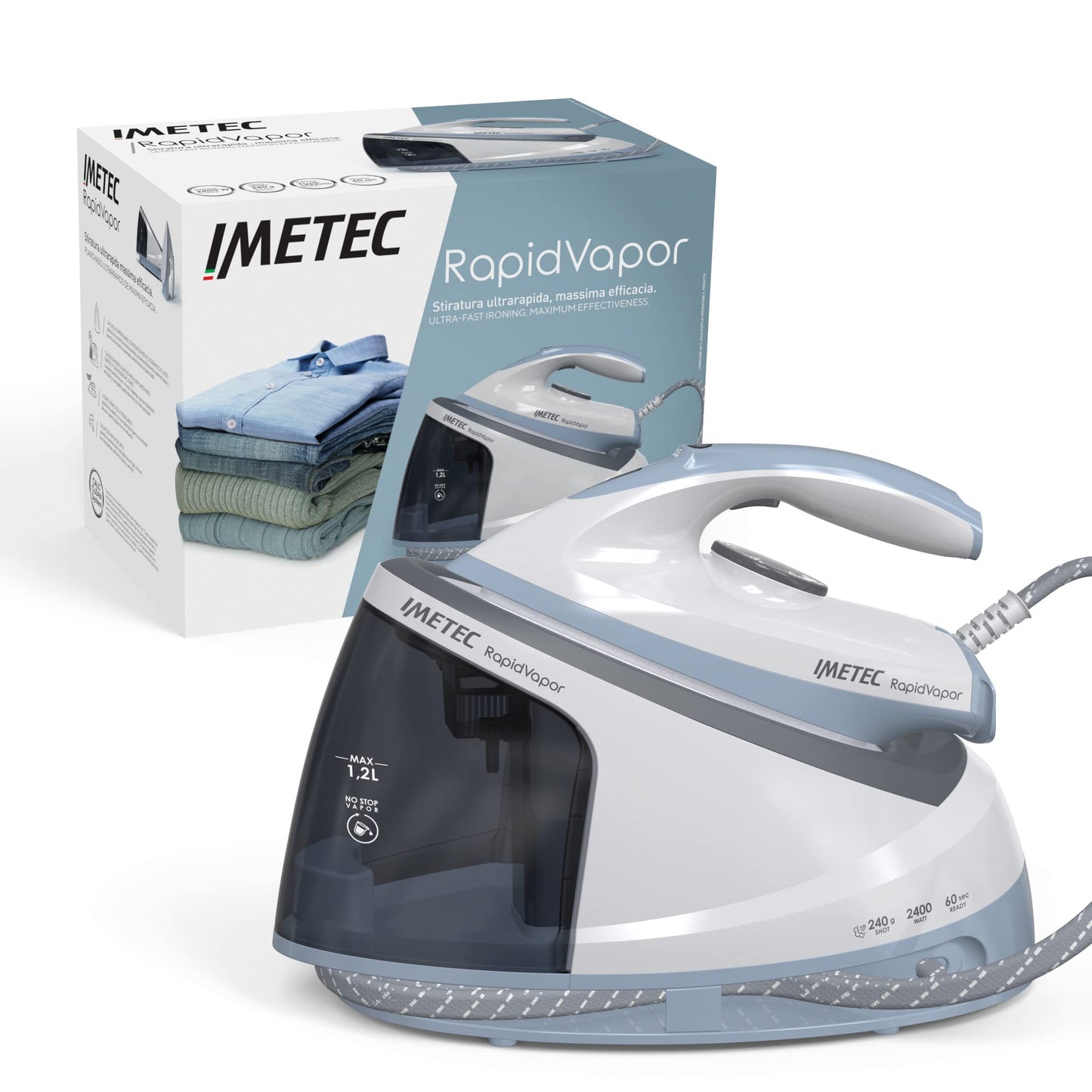 Imetec Rapid Vapor - Keramikas plāksne, 240 g tvaika trieciens, 2400 W, 5 bāru sūknis, Calc-Clean tīrīšanas sistēma