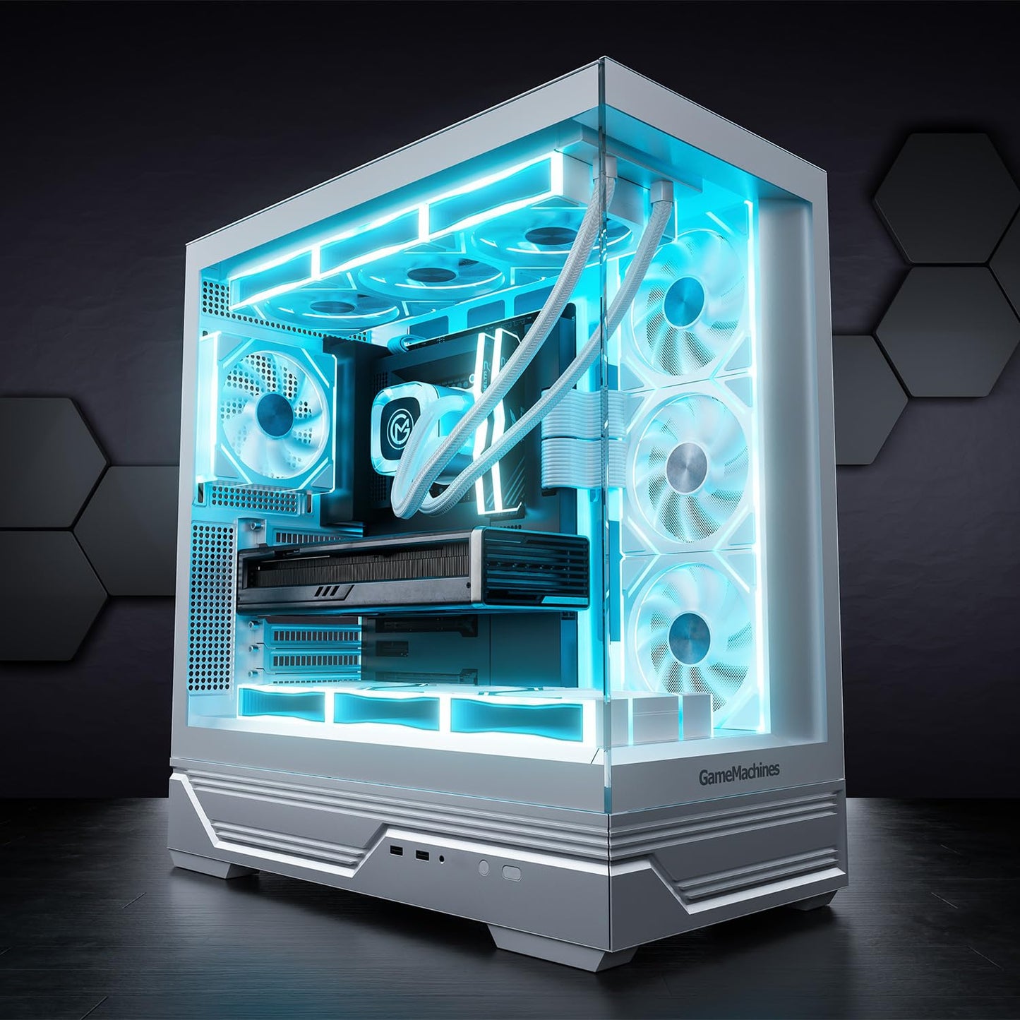 Gaming PC GameMachines Apex Snow Edition ar AMD Ryzen 7 5700X, Radeon RX 9060 XT 16GB, 1000GB SSD, 32GB DDR4, Windows 11 Pro