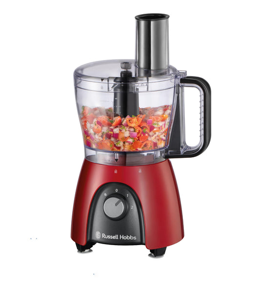 Russell Hobbs virtuves iekārta [Mikseris/Dārzeņu griezējs/Stāvokļa mikseris/Smalcinātājs/Blenderis] Pārtikas pārstrādātājs (Mīcīšana, maisīšana un griešana utt., Mazgājams trauku mazgājamajā mašīnā, 900W maksimālā jauda) Sarkans 27110-56