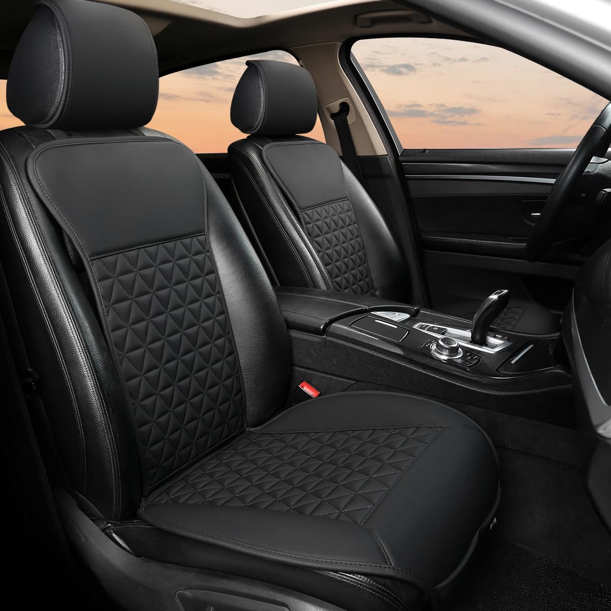 Auto sēdekļu pārvalki Black Panther 1 pāris luksusa PU āda priekšējiem sēdekļiem, saderīgi ar 95% auto, bez sēdekļu apsildes, bez sildīšanas (sedans/SUV/pickup/furgons) - melni