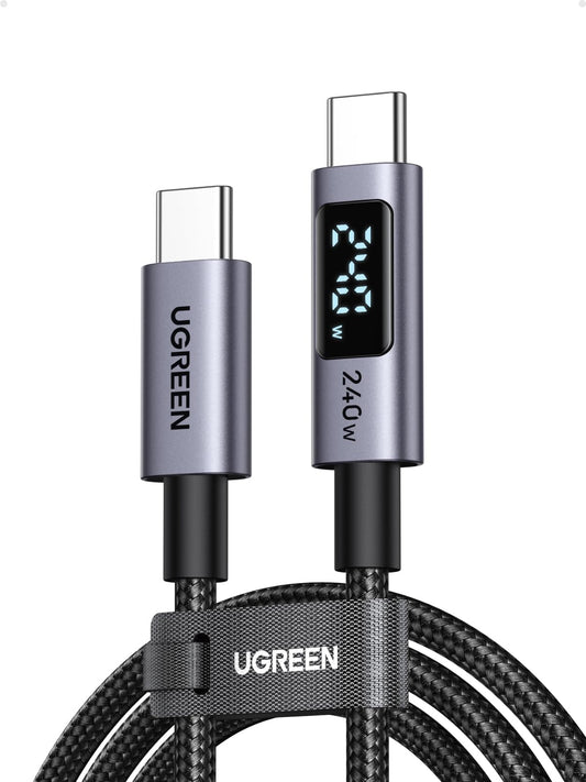 USB-C kabelis UGREEN 240 W ar digitālo displeju, PD3.1 ātrās uzlādes kabelis