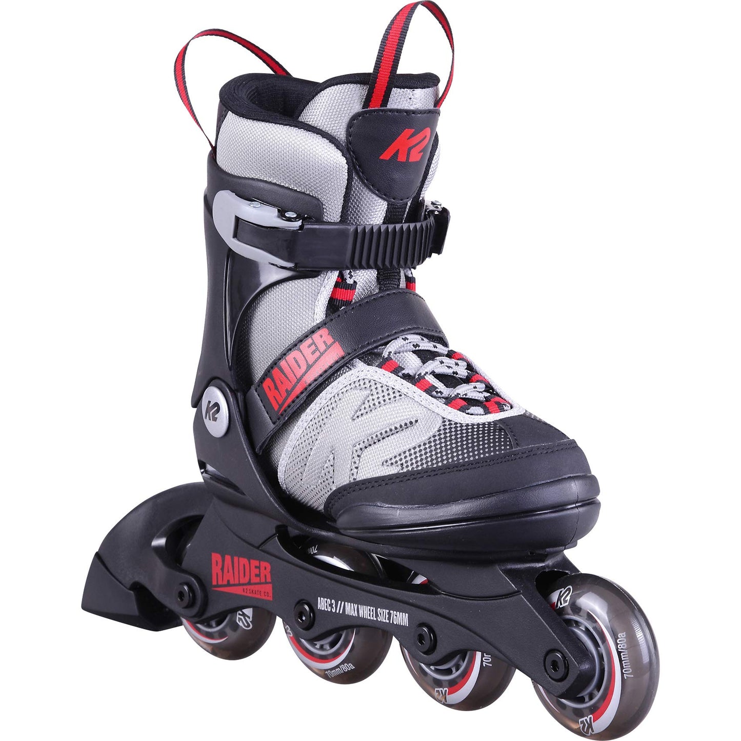 Bērnu skrituļslidas K2 Skates Raider, regulējamas 5 izmēros, pelēkas ar sarkanu, 30D0101.1.1.S
