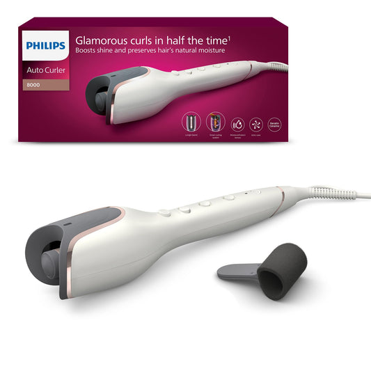 Philips automātiskais lokšķēres 8000 sērija, lokiņu veidotājs/Curler ar MoistureProtect tehnoloģiju, 27 dažādas stila iespējas, balts, modelis BHB878/00