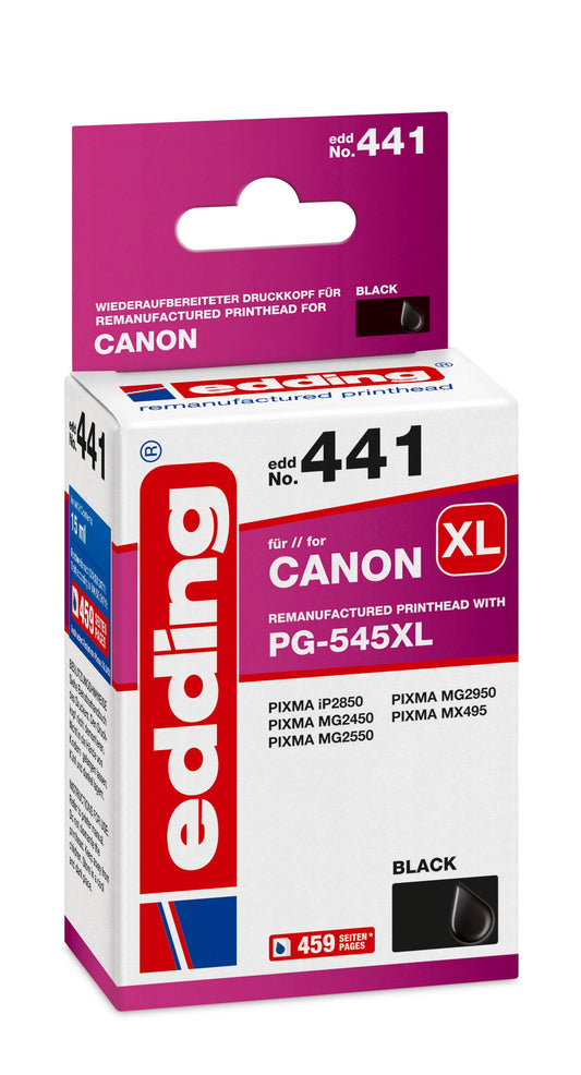 edding printera kasetne EDD-441 - melna, 15 ml, izturība 455 lapas, aizstāj Canon PG-545XL