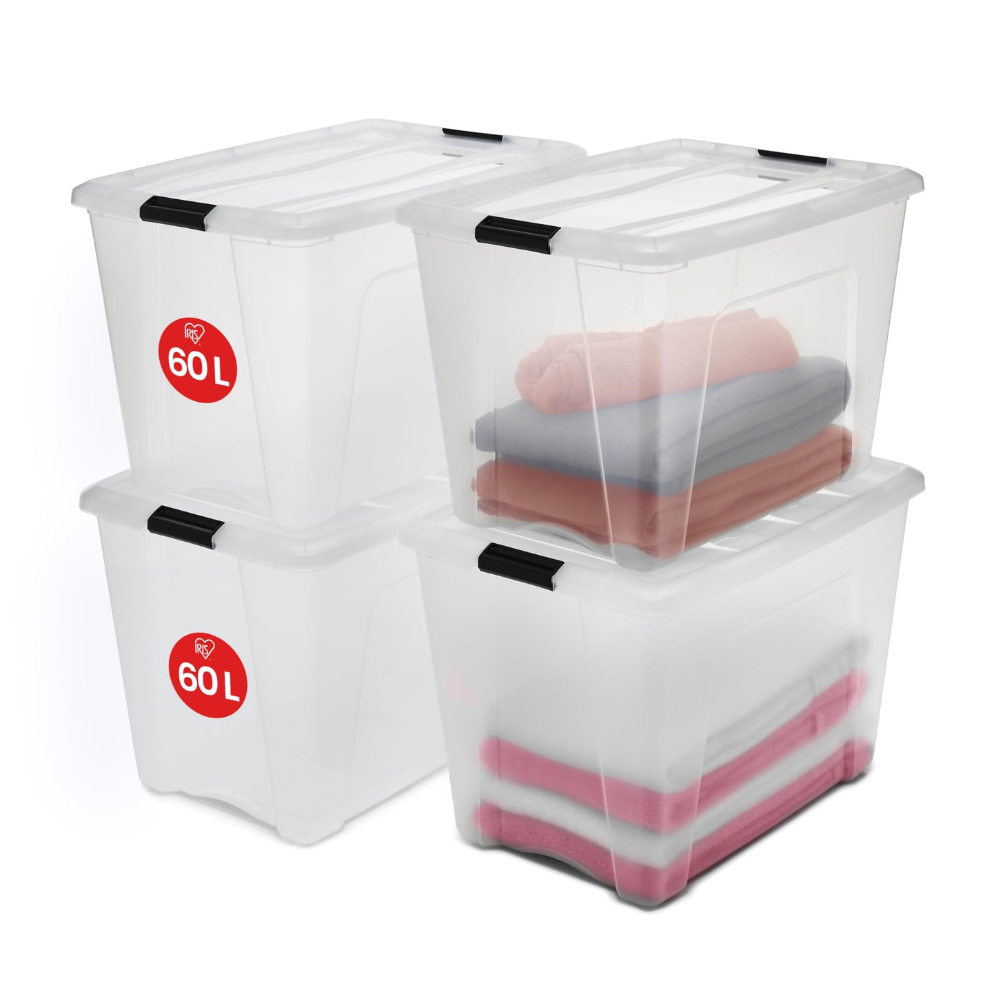 Uzglabāšanas kaste ar vāku Iris Ohyama, liela, 60L, 4 gab. komplekts, NTB-60