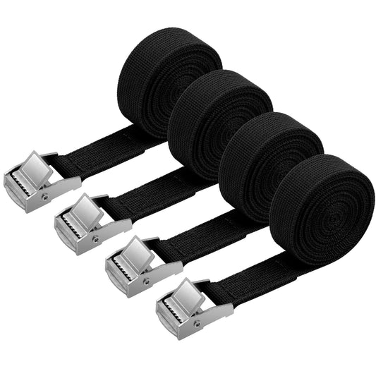 Kravas stiprināšanas siksnas URAQT, 4 x 150kg, 2 Meters, sprūdrata siksnas 20mm platumā, regulējamas stiprinājuma siksnas ar fiksatoru transportēšanai, kravai, bagāžai un kempingam (melnas)