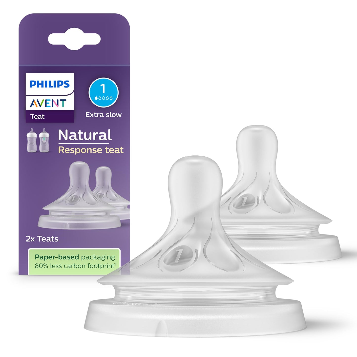 Philips AVENT Natural Response knupītis 2 gab., plūsmas 1, jaundzimušajiem no 0 mēnešiem, BPA-free (SCY961/02)