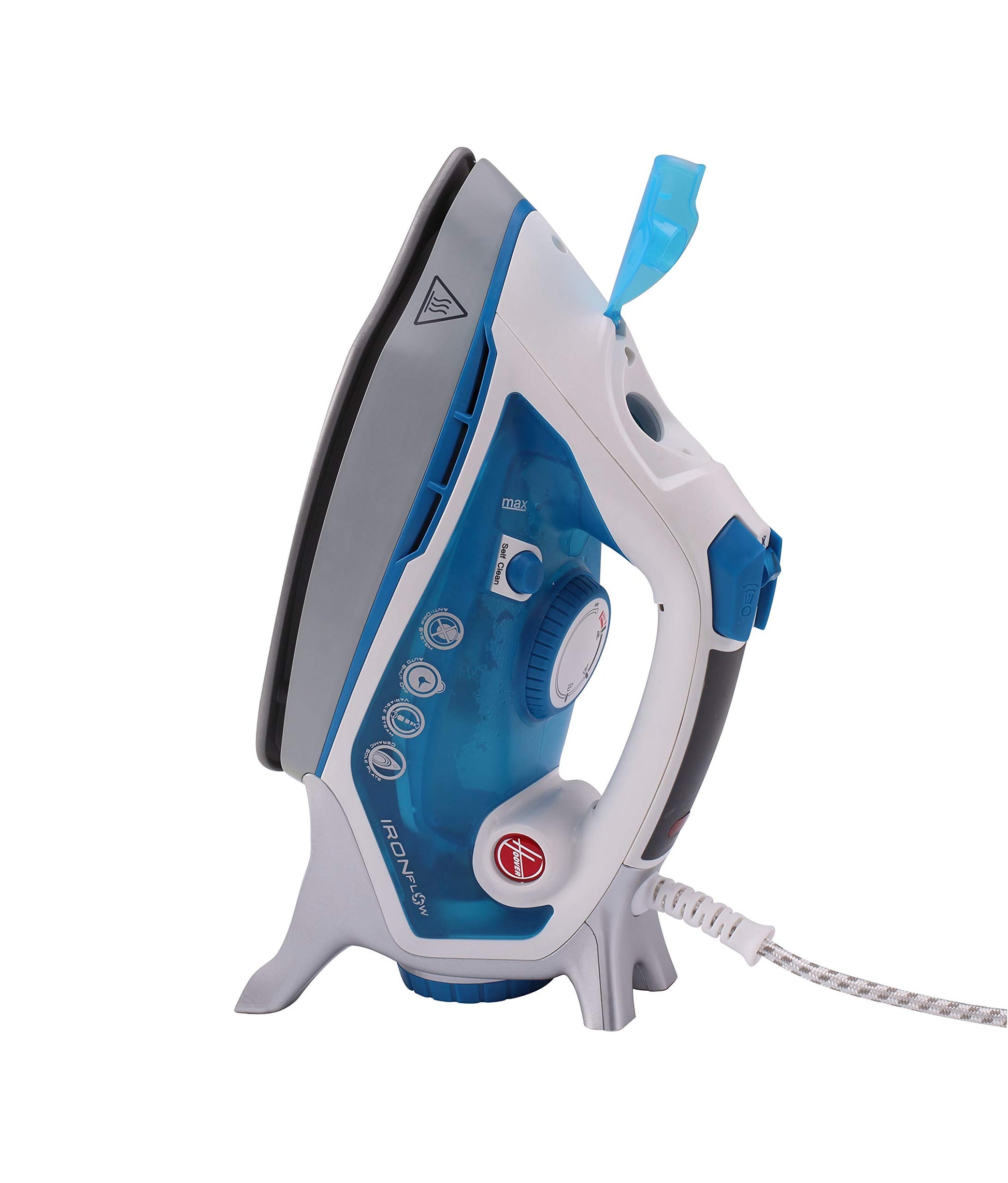 Hoover TIF 2600/1 - Blue and white plastic steam iron with powerful performance and ergonomic design.