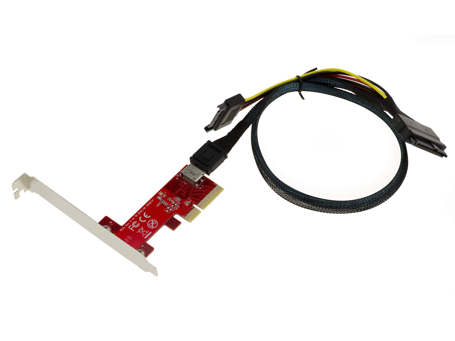 KALEA-INFORMATIQUE PCIe x4 Oculink SFF-8612 SSD kontrolleris ar 1m 68Pin SFF-8639 kabeli, zema un augsta profila kvadrāti.