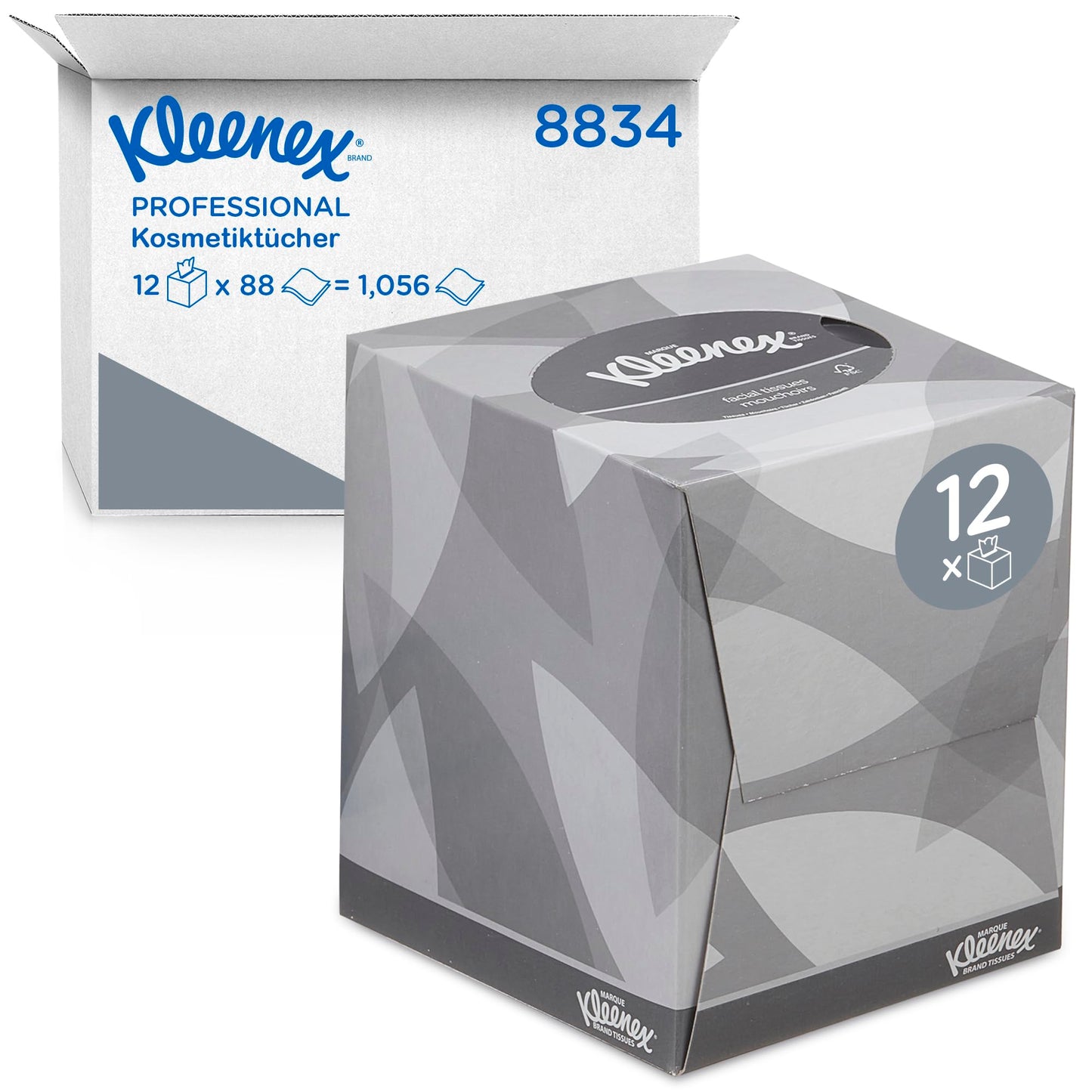 Sejas salvetes Kleenex Kosmetiktücher 8834, 2 slāņi, baltas, salvešu kaste, 12 x 88