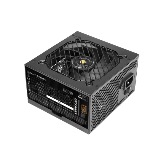 MARSGAMING MPB550SI - 550W PC-ATX power supply, 80Plus Bronze, 90% efficiency, silent fan, 7-year warranty, black.
