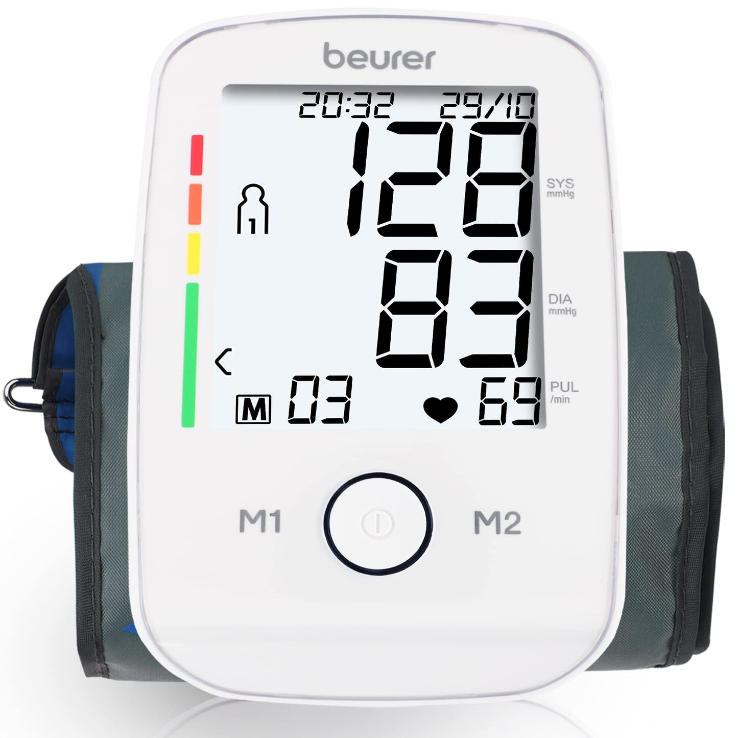 Beurer BM 45 - balts augšdelma asinsspiediena mērītājs ar automātisku mērīšanu un lielu LCD ekrānu.