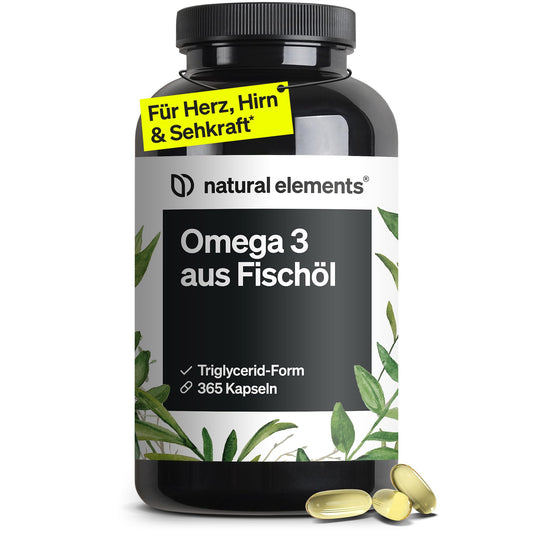 Omega 3 natural elements – 365 kapsulas, 2000mg zivju eļļas dienas devā, ar EPA un DHA triglicerīdu formā, laboratoriski pārbaudīts, rūpīgi attīrīts