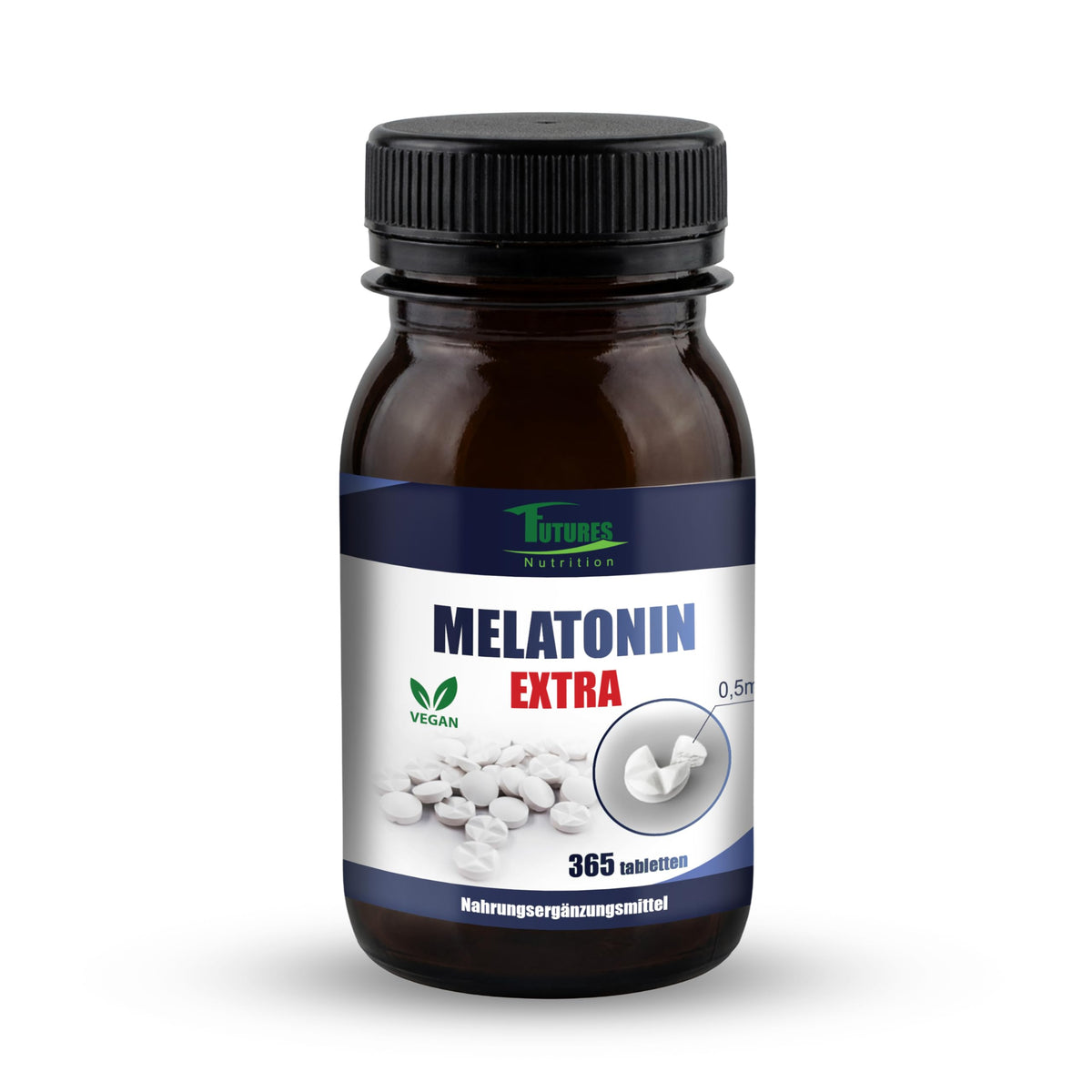 Melatonīna tabletes FUTURES NUTRITION – 0,5 mg porcijā, 365 vegānas mini tabletes, bez piedevām