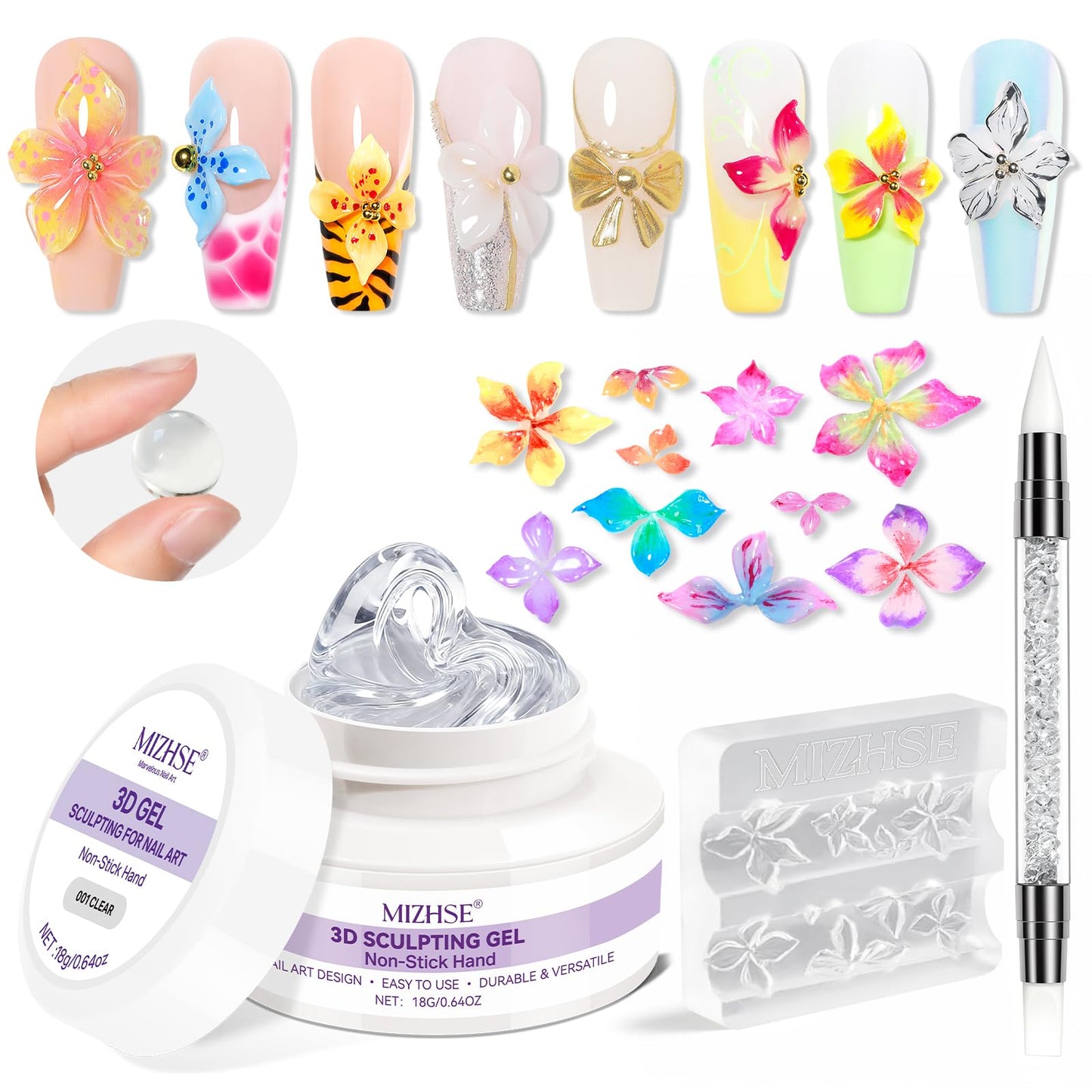 3D gēla nagu dizains MIZHSE UV naglu gels komplekts ciets UV modelēšanas gels