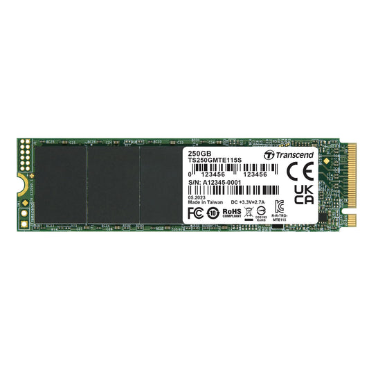 Transcend SSD 250GB M.2 MTE115S - PCIe Gen3 x4 NVMe, M.2 2280 form factor, high-speed storage solution.