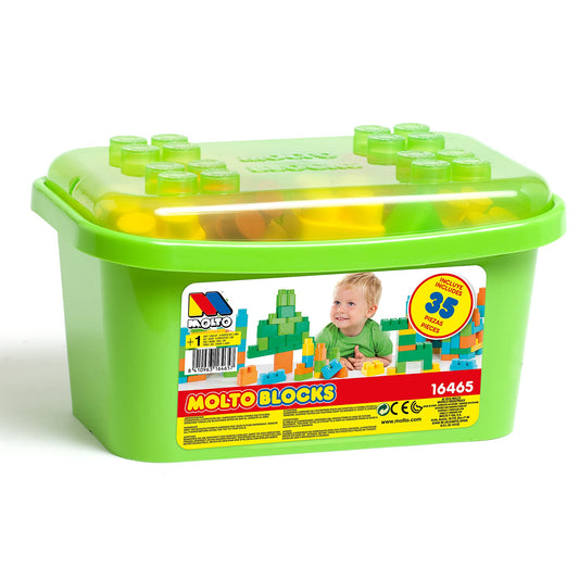 M MOLTO bloki kaste 35 gabali - colorful building blocks for creative play, suitable for children aged 3 and up.