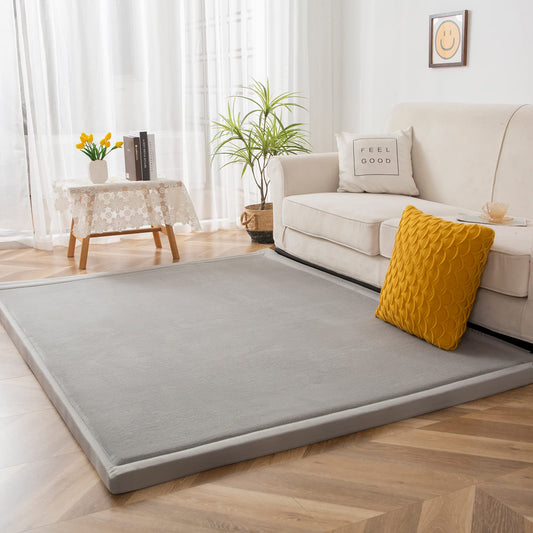 Bērnu paklājs BYBYME krabēšanas paklājiņš ar koralļsamta virsmu, īpaši biezs 3cm, mīksts spēļu paklājs, pelēks 150x150cm