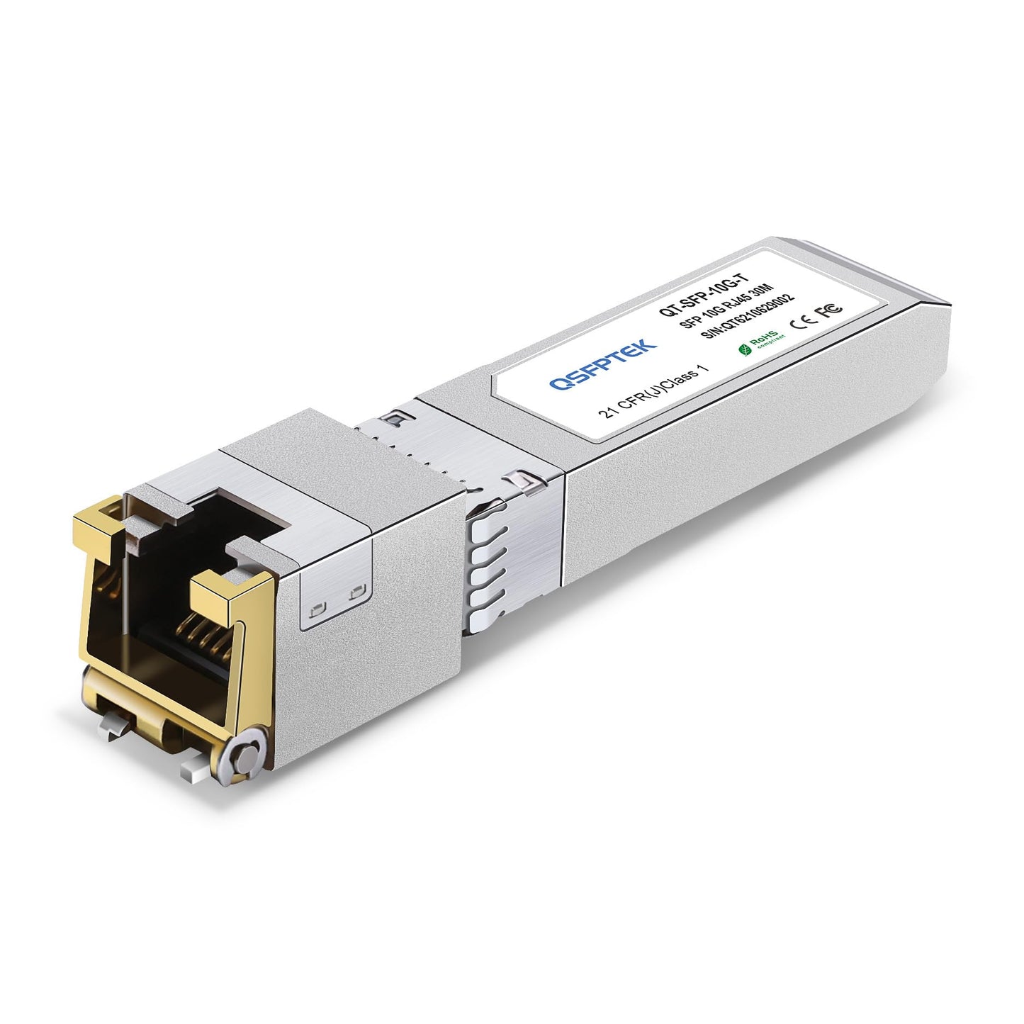 QSFPTEK 10GBASE-T SFP+ vara RJ45 modulis, līdz 30m, Cat6a/7, 10G uz RJ45, priekš Cisco SFP-10G-T-S, Ubiquiti UF-RJ45-10G, Netgear, D-Link, Supermicro, TP-Link, Linksys un citiem slēdžiem