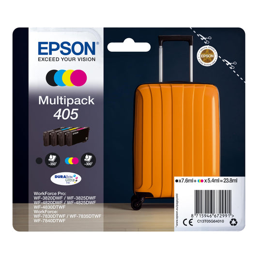 Epson 405 Tintes komplekts - 4 krāsu DURABrite Ultra Ink, saderīgs ar WF-3820DWF, WF-4820DWF, WF-7830DTWF.