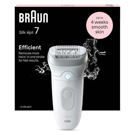 Braun Silk-épil 7 Epilators sievietēm, matu noņemšanas ierīce ilgstošai matu noņemšanai, zīdaini gluda āda, epilators ar plašu uzgali, Wet&Dry, Ladyshaver, ražots Vācijā, 7-011, balts/sudrabs
