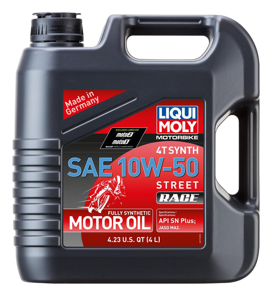 LIQUI MOLY Motociklu 4T Sintētiskais 10W-50 Street Race | 4 L | Motociklu 4-taktu eļļa | Art.-Nr.: 1686, melna