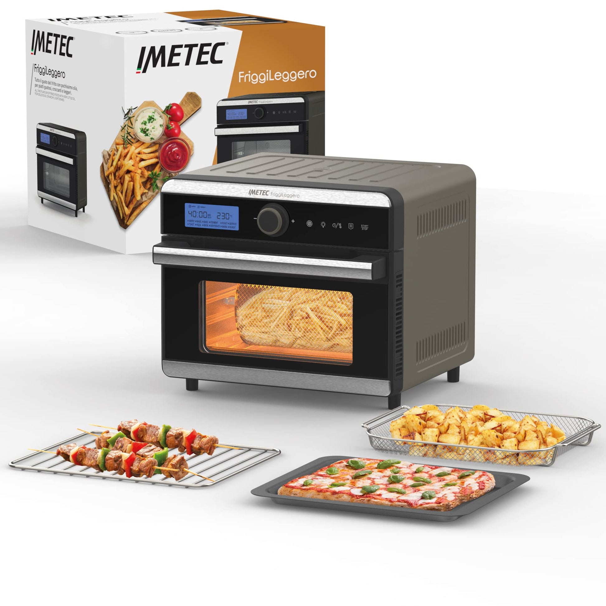 Imetec FriggiLeggero - karstā gaisa fritēšanas ierīce, 12 programmas, 1550 W, digitālā vadība, 18 l, grils, recepšu grāmata