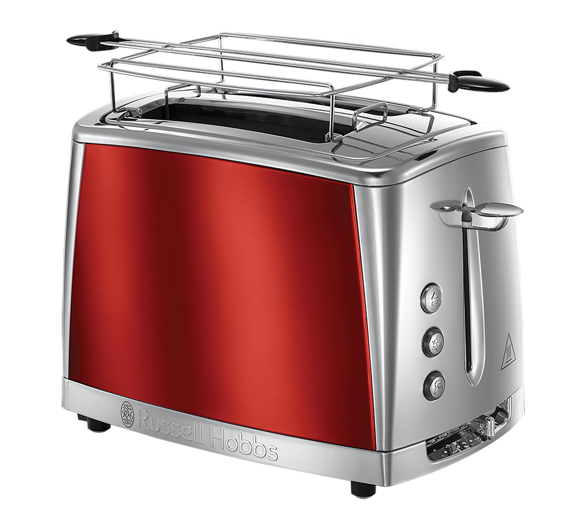 Russell Hobbs tosteris [2 šķēlēm] Luna nerūsējošā tērauda sarkans (papildu platās tosta atveres, iekļauts maizes uzgaļs, 6 brūnināšanas līmeņi + atkausēšanas un uzsildīšanas funkcija, Lift & Look funkcija, 1550W) 23220-56