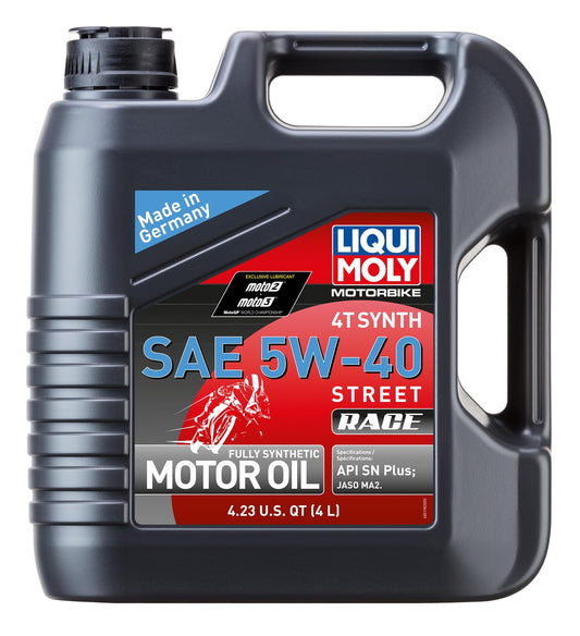 LIQUI MOLY Motorbike 4T Synth 5W-40 Street Race | 4 L | motociklu pilnīgi sintētiska dzinēja eļļa | Art.-Nr.: 1685, melna