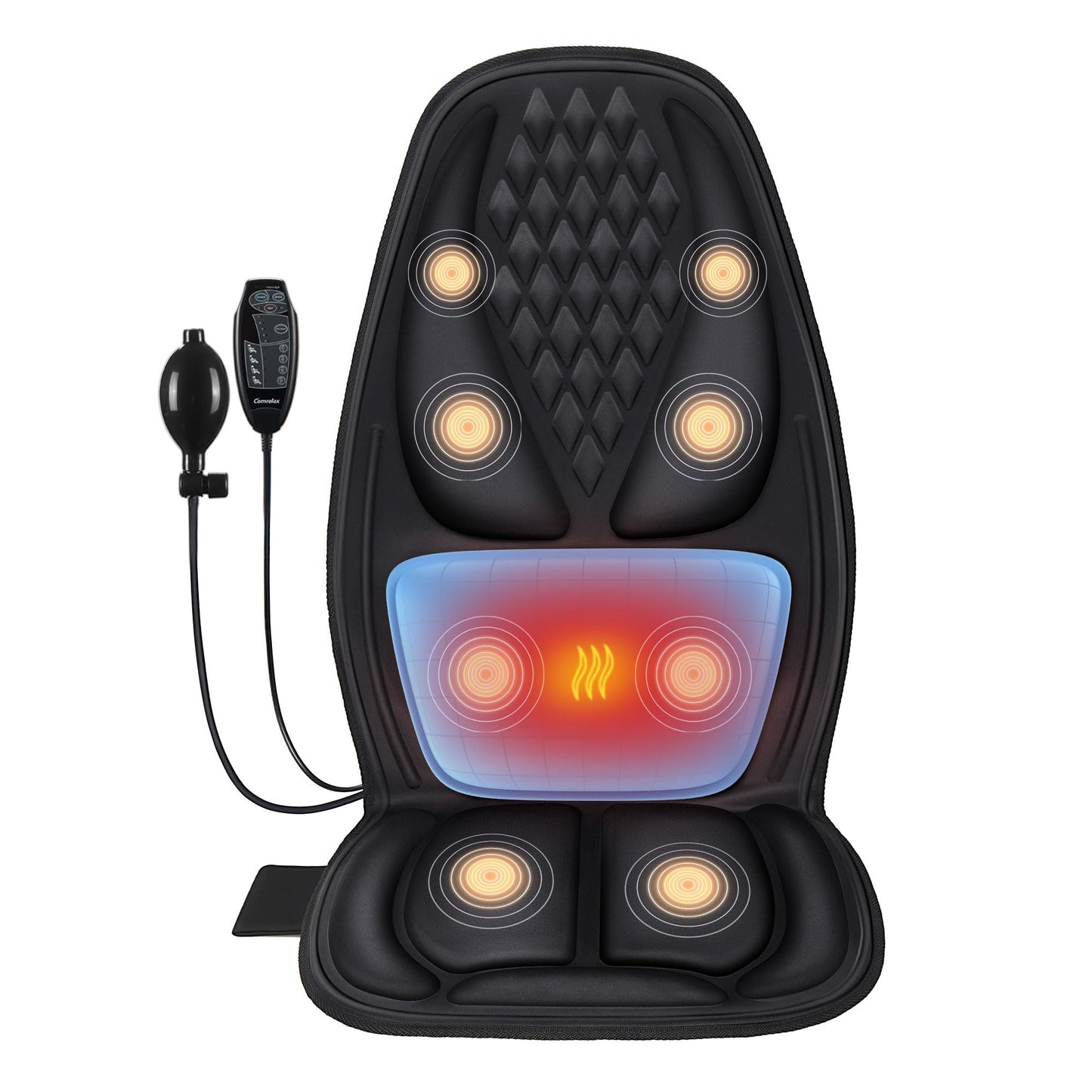Muguras masāžas sēdekļa pārklājs ar 3D jostasvietas atbalstu, elektriska masāžas ierīce sāpju mazināšanai, 3 vibrācijas intensitātes un 2 sildīšanas līmeņi