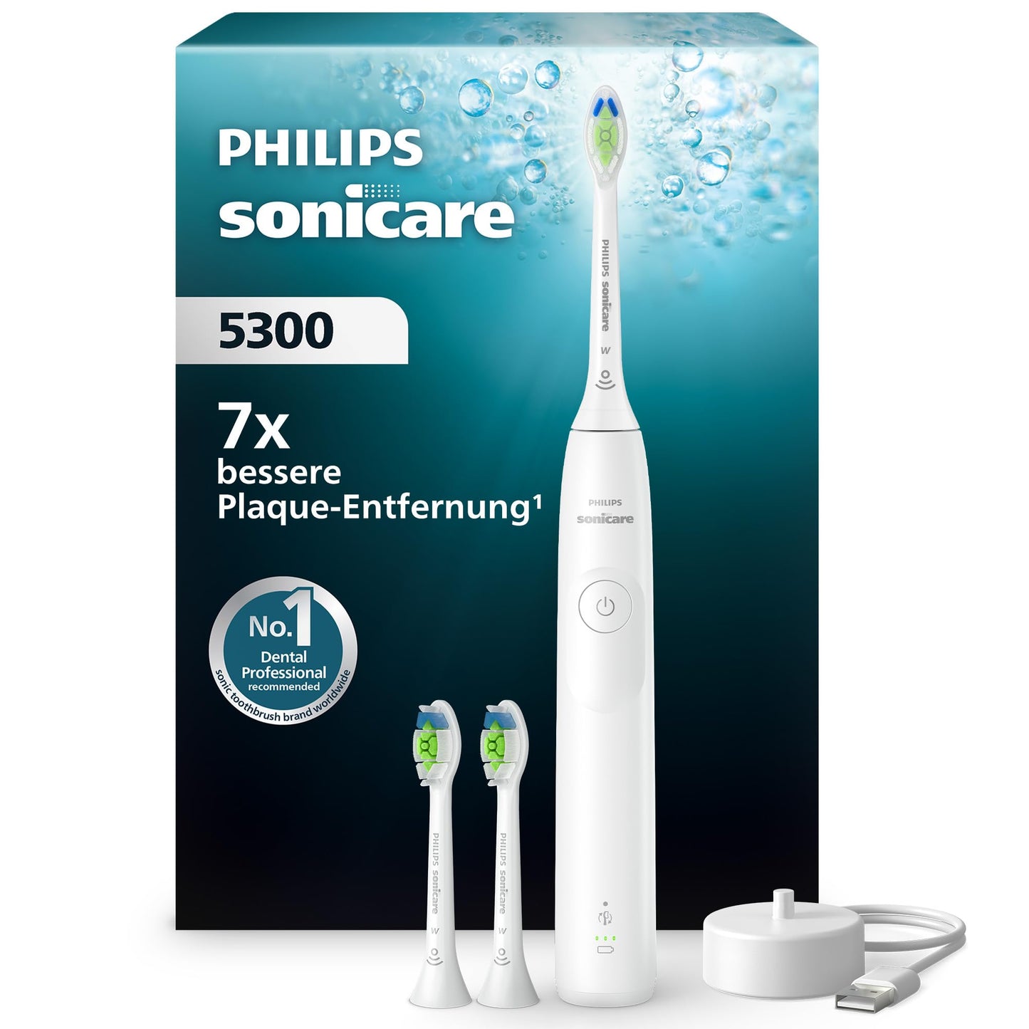Elektriskā zobu birste Philips Sonicare 5300, skaņas zobu birste ar 2 intensitātes līmeņiem, spiediena kontroli, EasyStart, Smartimer un BrushPacer, balta, modelis HX7108/04 [Jauna tehnoloģija]