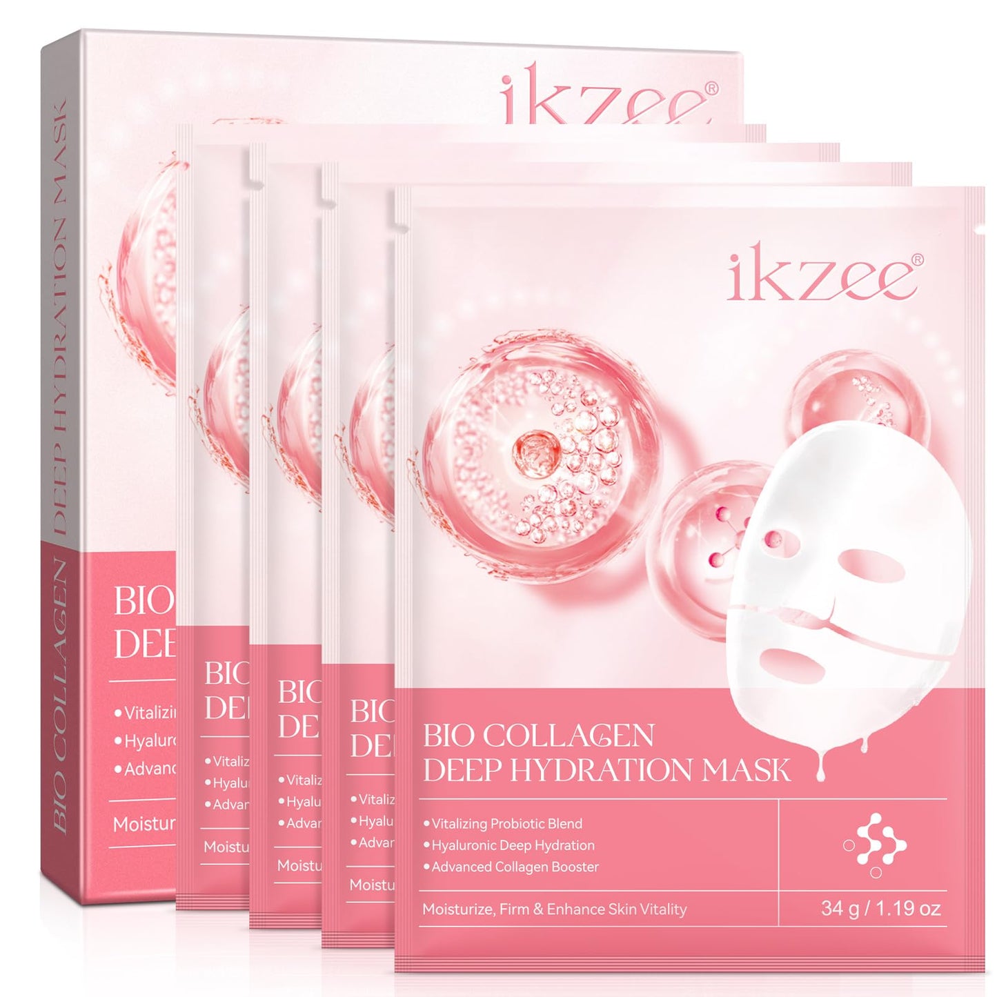 Kolagēna sejas maska Bio Collagen Real Deep Mask, poru samazināšanai, smalko līniju un grumbiņu mazināšanai, hidrogel maska uz nakti, 4 gab.
