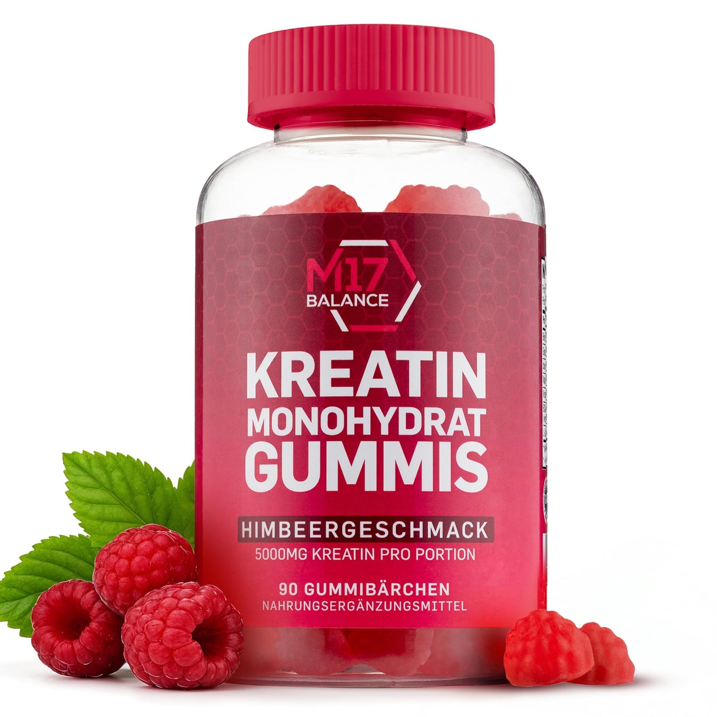 Kreatīna monohidrāta gumijas konfektes 5000 mg ar BCAA un L-karnitīnu vienā devā, zemeņu garša, 30 porcijas