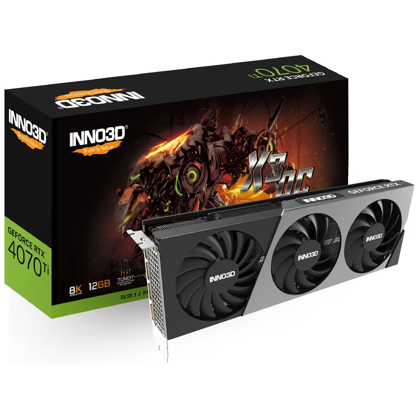Inno 3D I3D 12GB D6X RTX 4070 Ti X3 OC - High-performance graphics card with overclocking capabilities.
