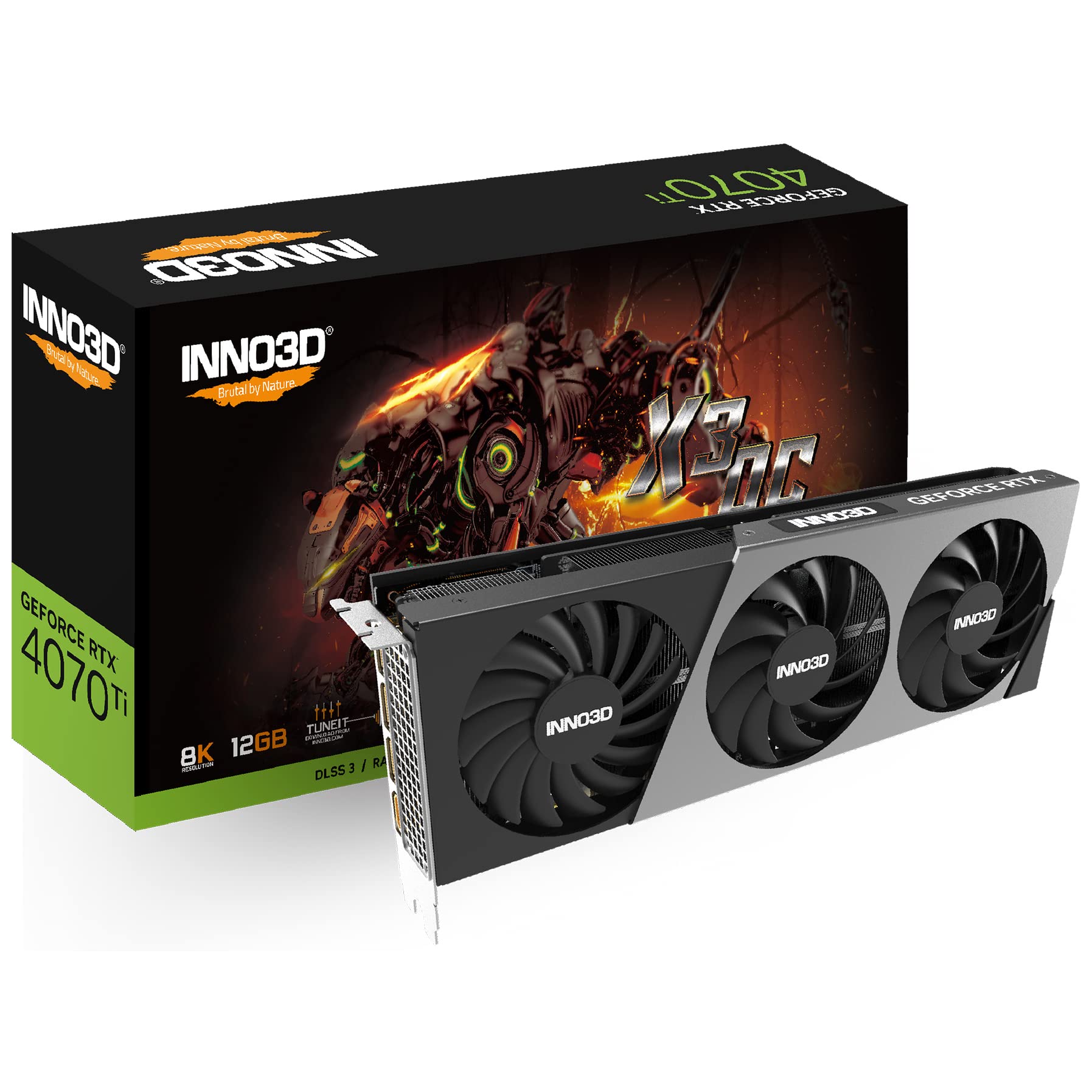 Inno 3D I3D 12GB D6X RTX 4070 Ti X3 OC - High-performance graphics card with overclocking capabilities.