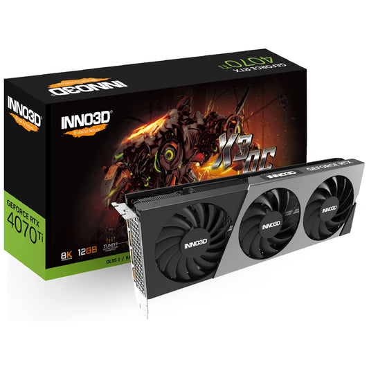 Inno 3D I3D 12GB D6X RTX 4070 Ti X3 OC - High-performance graphics card with overclocking capabilities.