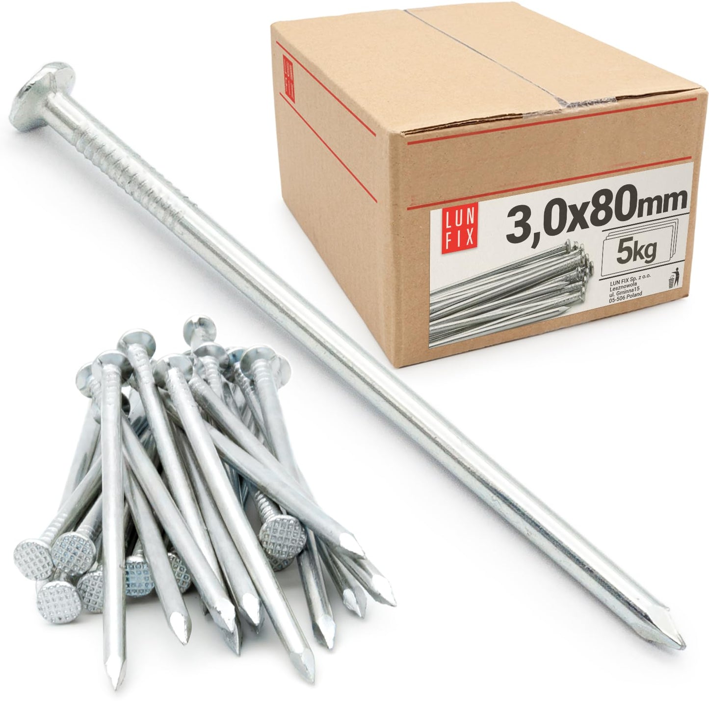 Tērauda naglas LUN FIX 3,0x80 mm, 5kg apm. 1150 gab., cinkotas naglas, iegremdējama galva
