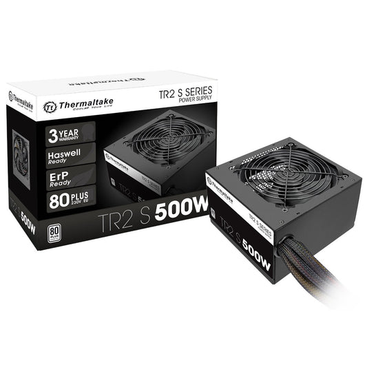 Thermaltake TR2 S 500W - 80-Plus certified, quiet 120mm fan, black PC-ATX power supply unit.