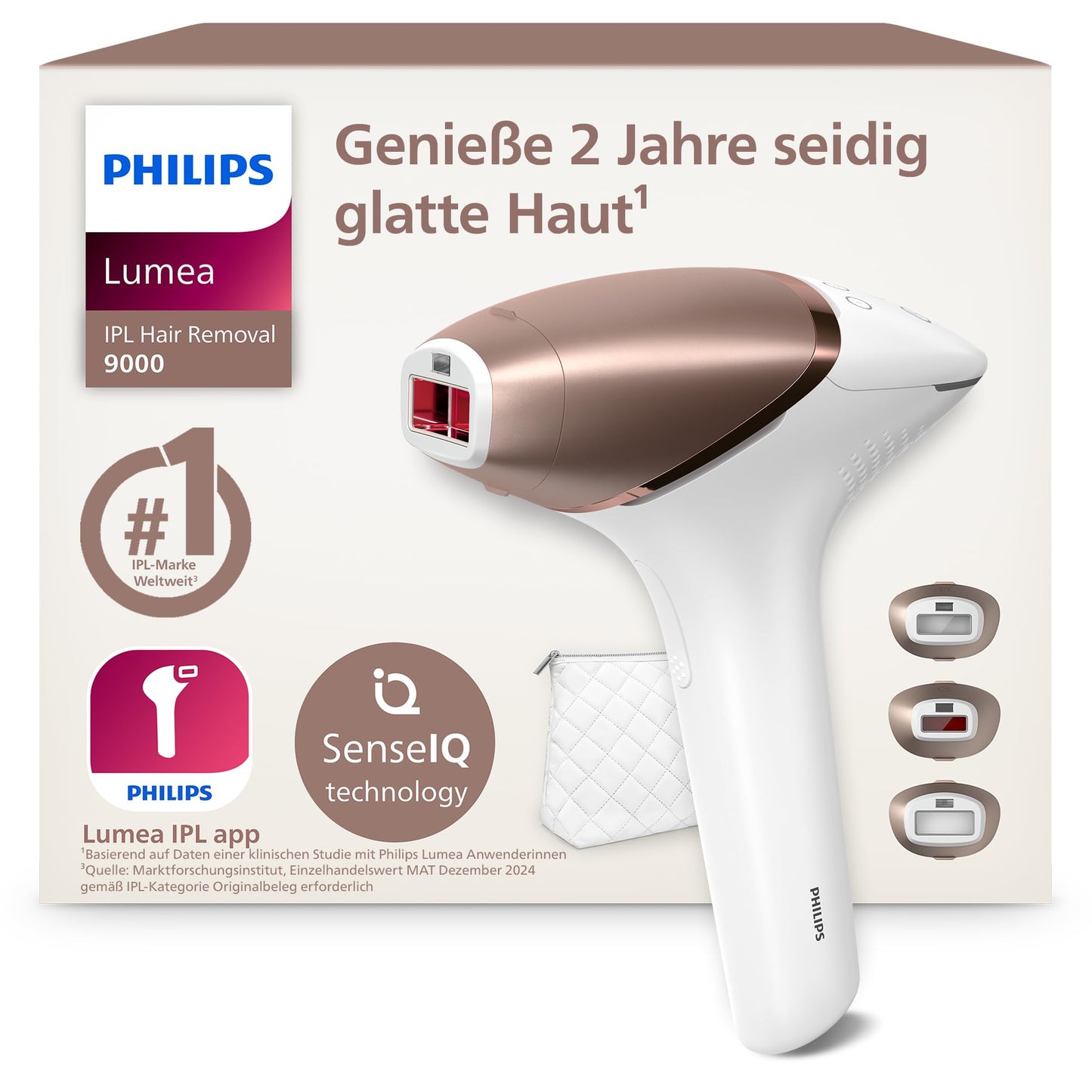 IPL epilators Philips Lumea IPL 9000 Series, matu noņemšana līdz 2 gadiem gludai ādai, 3 uzgaļi ķermenim un sejai, bezvadu, alternatīva lāzera epilācijai (BRI955/00)
