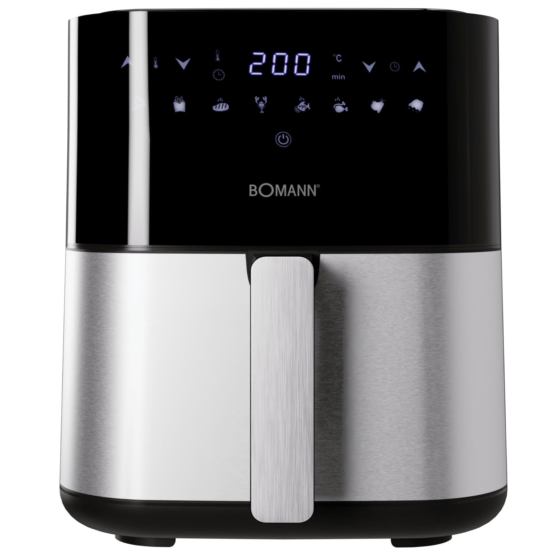 Bomann® XXL karstā gaisa fritēšanas ierīce - 5L, nerūsējošā tērauda, digitālais skārienekrāns, 8 programmas, 360° gaisa plūsma